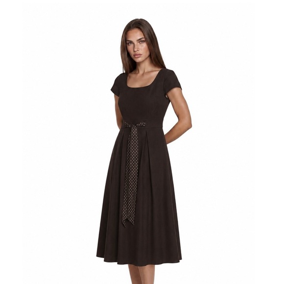Talbots Dresses & Skirts - Talbots Fit & Flare Dress Women's Size 6P Petite Black Polka Dot Sash Tie